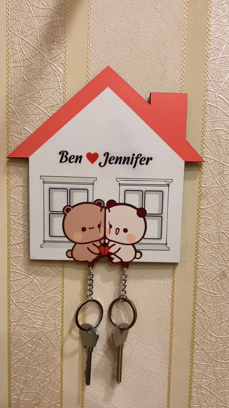 Personalized Wooden Keychain Holder - Dudu Bubu Couple