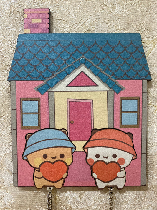 Wooden House Keychain Holder – Cute Bear Design