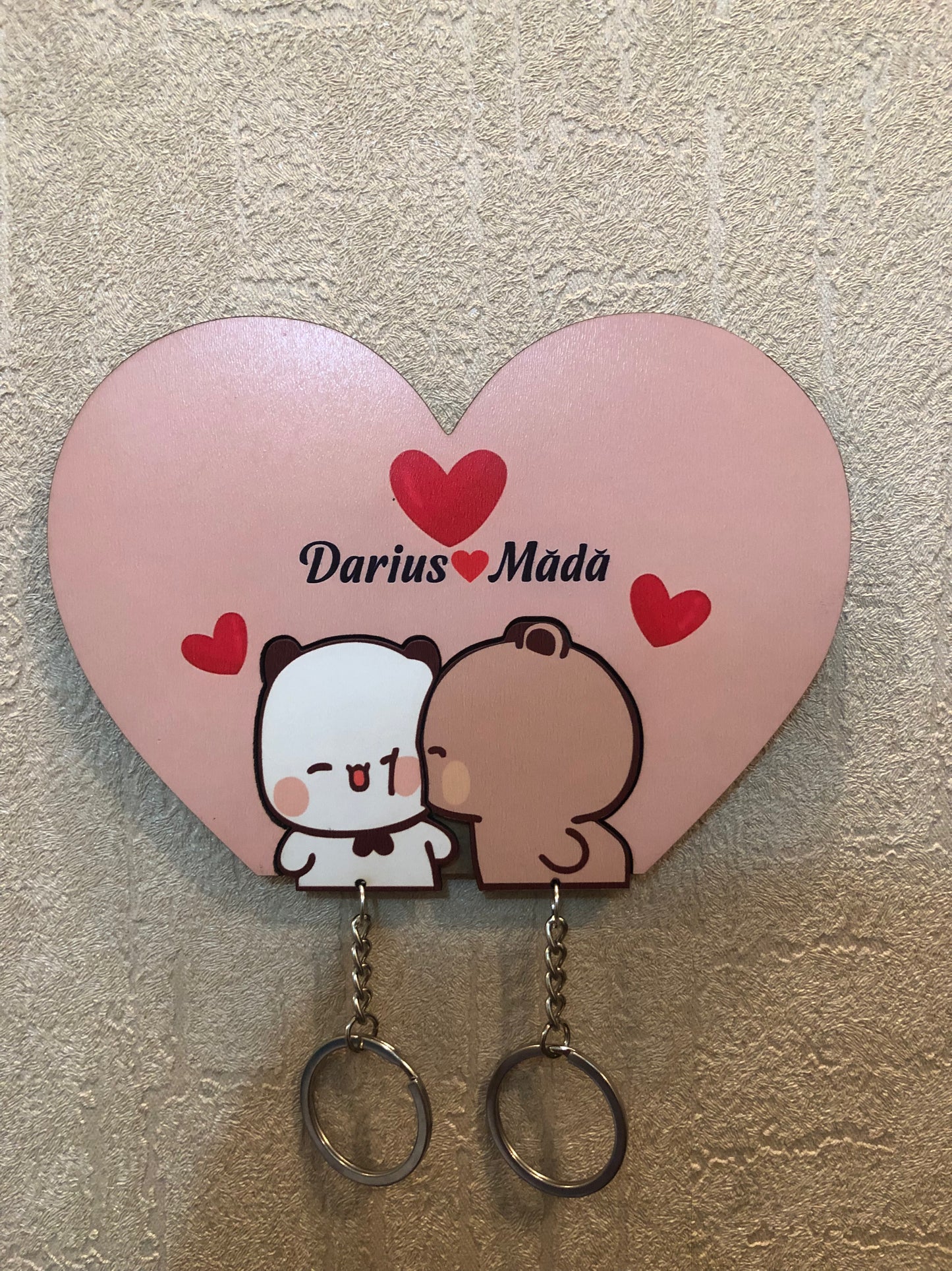 You're My Home - Dudu Bubu Kiss Wooden Keychain Holder