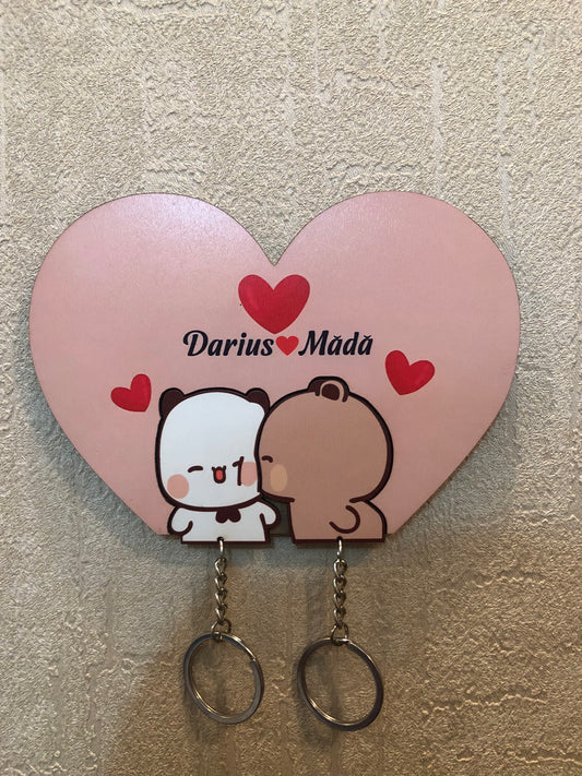 You're My Home - Dudu Bubu Kiss Wooden Keychain Holder